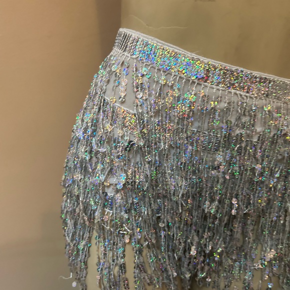 Silver Sequin Fringe Skirt - Picture 2 of 4